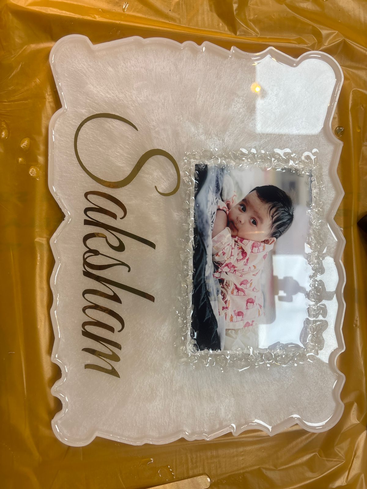 Customized Resin Baby Photo Frame with Name & LED Light | Handmade Personalized Keepsake Gift